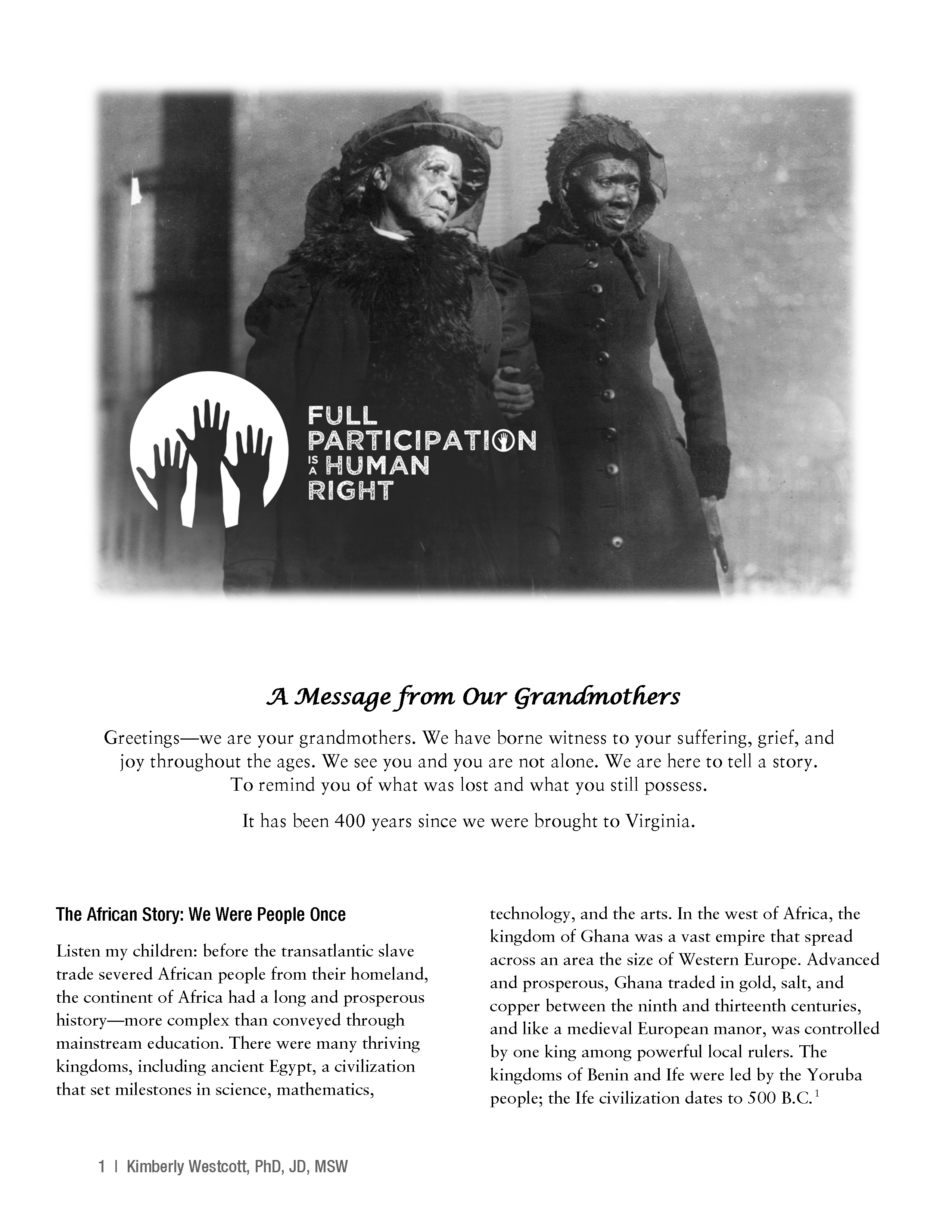 Full Participation - A Message from our Grandmothers